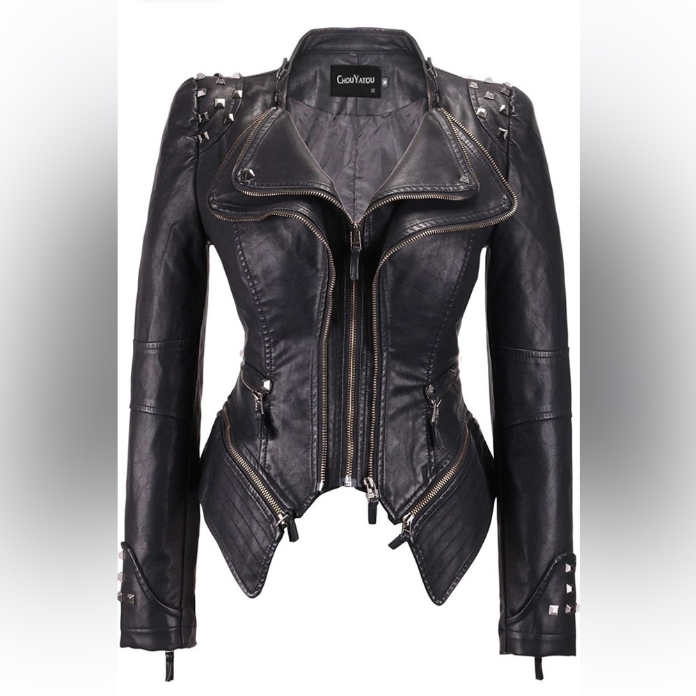 Faux Leather black moto jacket M